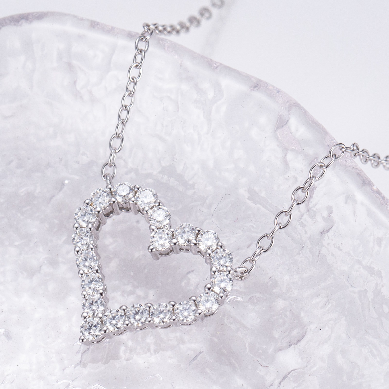 Silver Heart Necklace with Moissanite
