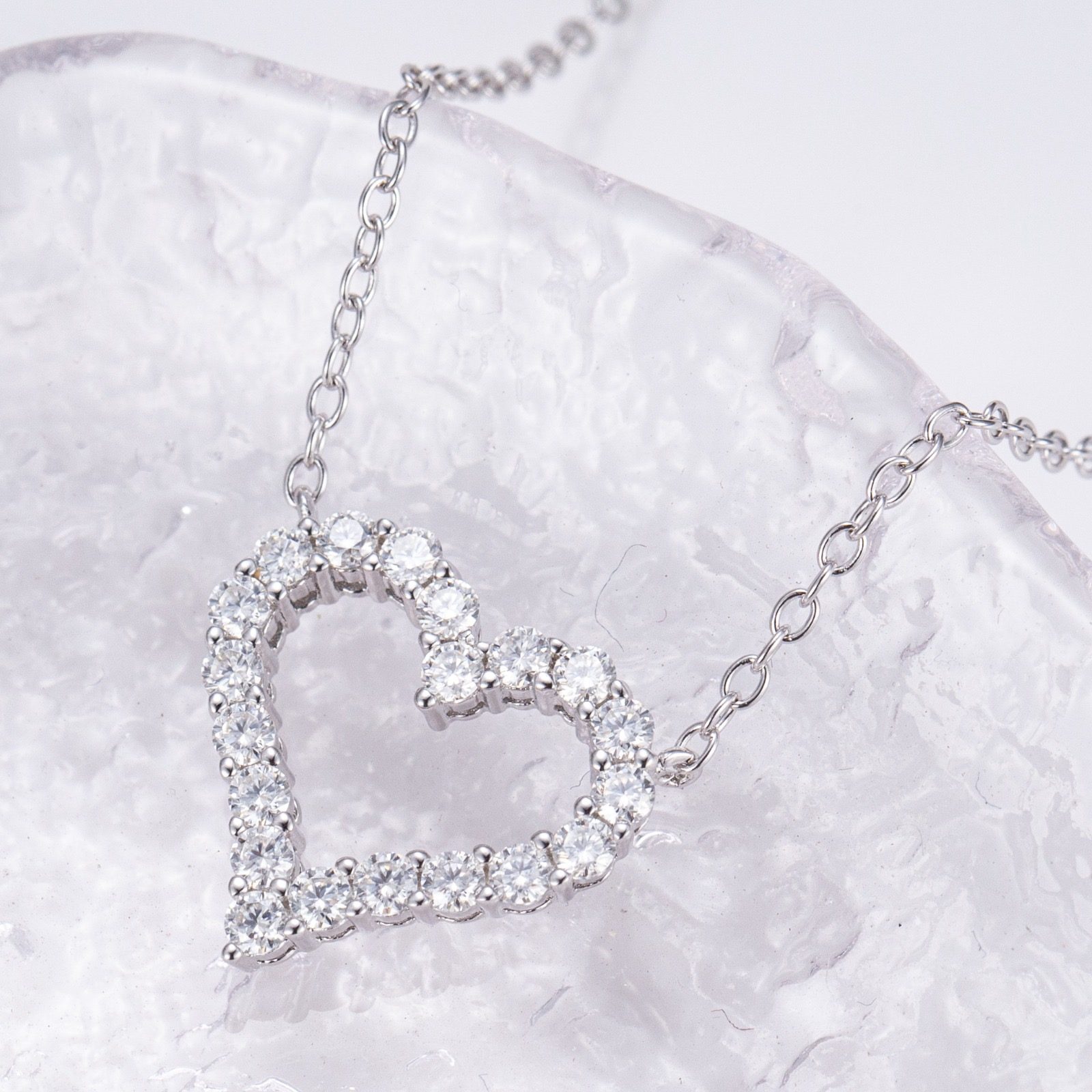 Silver Heart Necklace with Moissanite